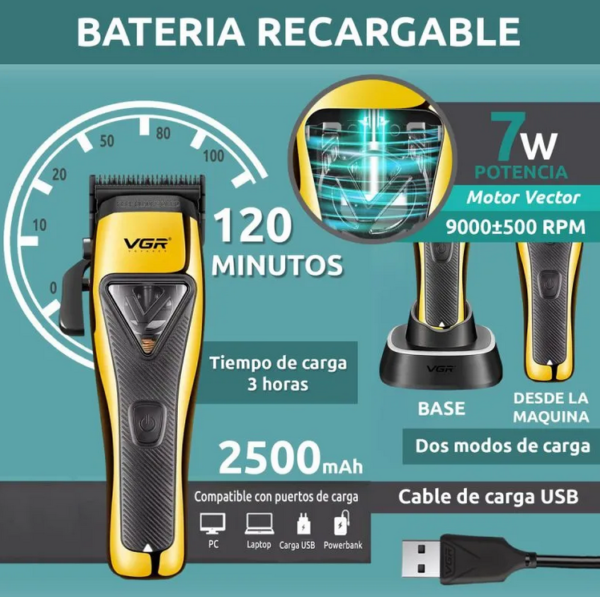 VGR 015 Motor Vector 9.900 RPM Cortadora De Cabello Profesional - Imagen 3