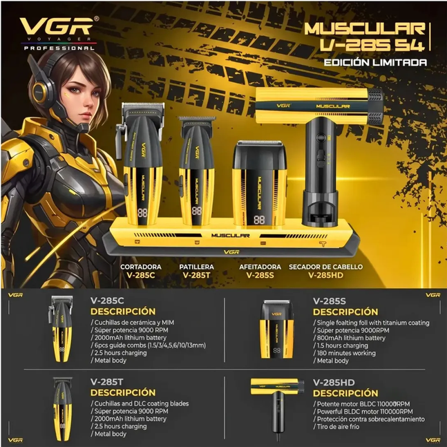 VGR Combo Muscular V-285 S4 Barbería 4 en 1 9000 RPM - ENVIO GRATIS 🚚✔️ - Imagen 4
